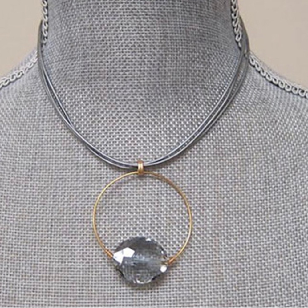 Deborah Grivas Floating Black Diamond (gray/blue) Crystal Gold Hoop-Boutique